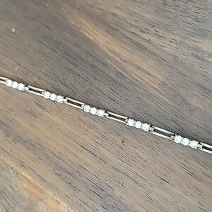 Vintage Sterling Silver FMC Line Link Bracelet With 24 Clear Stones